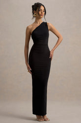 Venetia Black One Shoulder Tie Back Maxi Dress