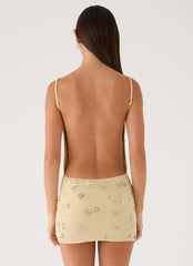 Levanna Beaded Sequin Mini Dress Pale Olive