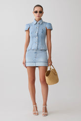 Lakoda Cuffed Denim Mini Skirt Washed Light Blue