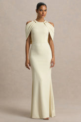 Yulia Sand High Neck Maxi Dress With Cape Sleeves