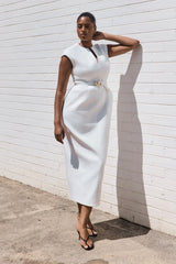 Livia V Neck Linen Maxi Dress White