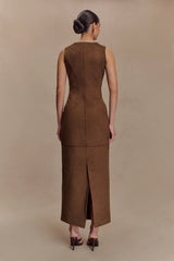 Liam Faux Suede Maxi Dress Dark Chocolate