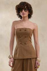 Mavi Brown Pinstripe Bandeau Tailored Top