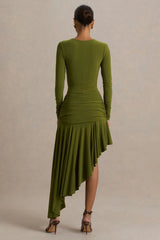 Alexia Green Asymmetric Neck Maxi Dress With Gold Details