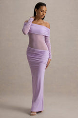 Belamour Lavender Semi Sheer Bardot Gathered Maxi Dress