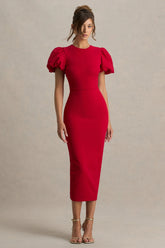 Dakota Red Puff Sleeve Midi Dress
