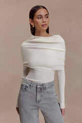 Mazie Asymetrical Cashmere Blend Long Sleeve Knit Top Ivory
