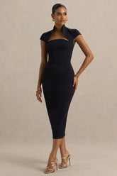 Elsie Navy Cut Out Neck Midi Dress With Short Sleeves