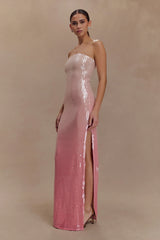 Miranda Strapless Sequin Maxi Dress Ombre Pink