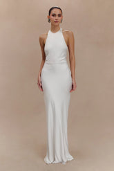 Rinna Satin Halter Maxi Dress Ivory
