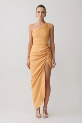 Birgit Linen Midi Dress With Hardware Deep Peach