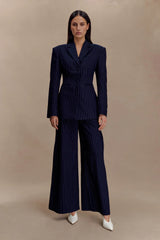 Jacqueline Pleated Wide Leg Pants Navy Pinstripe