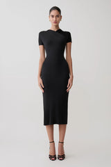Junie Cross Over Neck Slinky Maxi Dress Black