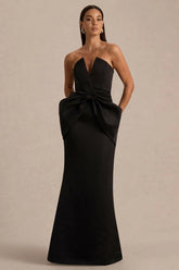 Sonata Black Satin Bandeau Maxi Dress With Bow Detail