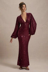 Kaelin Berry Sequin Plunge Neck Maxi Dress