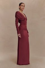 Hayden Long Sleeve Plunge Maxi Dress Wine
