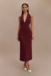 Annita Crepe Halter Midi Dress Merlot