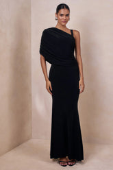Sylvie Black Asymmetric Neck Maxi Dress