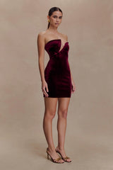 Paulina Velvet Strapless Mini Dress Wine