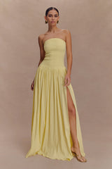 Maureen Cotton Shirring Maxi Dress Lemon