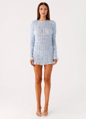 Jasy Long Sleeve Mini Dress Sky Blue