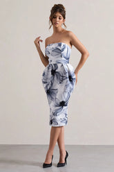 Chateau Mono Print Bandeau Midi Dress