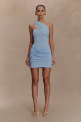 Mattea Slinky And Mesh Mini Dress With Scarf Powder Blue
