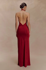 Elyna Slinky Halter Maxi Dress Deep Red
