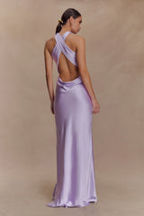 Phyllis Satin Halter Maxi Dress Lilac