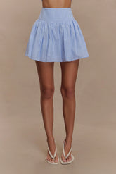 Gretel Hem Mini Skirt Blue Pinstripe