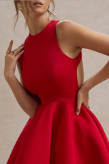 Waverly Red Racer Neck Sleeveless Skater Mini Dress
