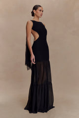 Haille Knit Chiffon Maxi Dress Black