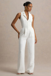 Trixie White Plunge Neck Tailored Jumpsuit