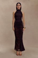 Matilda Ruched Mesh Maxi Skirt Chocolate