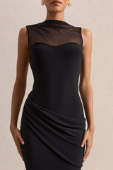 Lyssy Black High Neck Maxi Dress With Mesh Detail