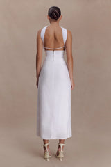 Talia Draped Linen Midi Skirt White
