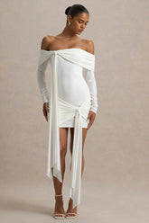 Essie White Bardot Wrap Mini Dress With Sash Detail