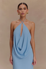 Katalina Chiffon Cowl Halter Top Sky Blue