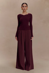 Culver Draped Twist Knit Top Wine
