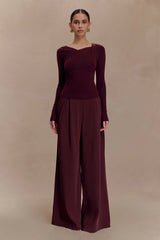 Culver Draped Twist Knit Top Wine