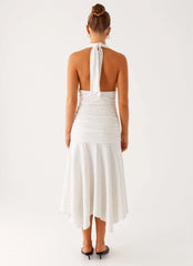 Grettana Halter Neck Midi Dress White Polka Dot