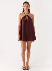 Soft Breeze Linen Mini Dress Chocolate