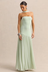 Bambi Mint Bandeau Maxi Dress With Scarf Detail