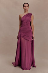 Asher Slinky One Shoulder Maxi Dress Neutral Plum