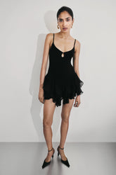 Calantha Ruffle Mesh Mini Dress Black