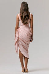 Letitia Pale Pink Square Neck Floral Detailed Wrap Midi Dress