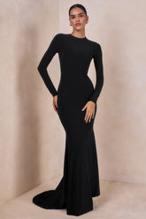 One Step Ahead Black Long Sleeve Backless Fishtail Maxi Dress