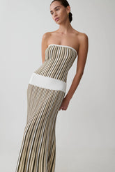 Joyce Stripe Maxi Knit Dress Khaki Ivory