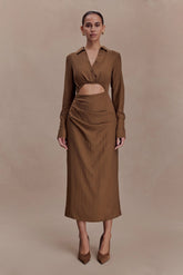 Cecilie Cut Out Shirt Midi Dress Dark Chocolate