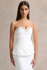 Ambria White Satin Hand Embellished Sweetheart Neck Corset Top